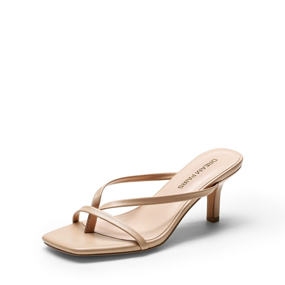 DREAM PAIRS Heels for Women Flip Flops Kitten Low Heels Open Square Toe Thong Heeled Sandals, Sexy Fashion Comfort Shoes for Party Casual Slides