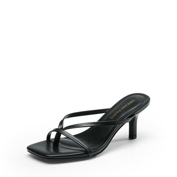 DREAM PAIRS Heels for Women Flip Flops Kitten Low Heels Open Square Toe Thong Heeled Sandals, Sexy Fashion Comfort Shoes for Party Casual Slides