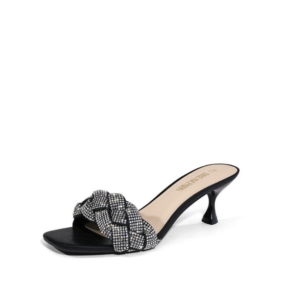 DREAM PAIRS Heels for Women Rhinestone Open Toe Low Kitten Heels Sexy Stilettos Heels Pump Sandals Party Evening Prom Dance Dress Shoes