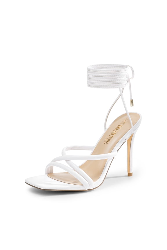 Heels for Women Strappy High Stiletto Lace Up Heeled Sandals Square Open Toe Heels for Prom Party Dating