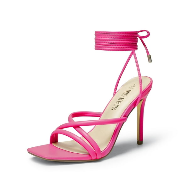 DREAM PAIRS Heels for Women Strappy High Stiletto Lace Up Heeled Sandals Square Open Toe Heels for Prom Party Dating