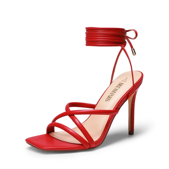 DREAM PAIRS Heels for Women Strappy High Stiletto Lace Up Heeled Sandals Square Open Toe Heels for Prom Party Dating