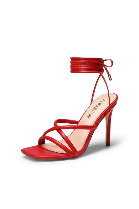 Heels for Women Strappy High Stiletto Lace Up Heeled Sandals Square Open Toe Heels for Prom Party Dating