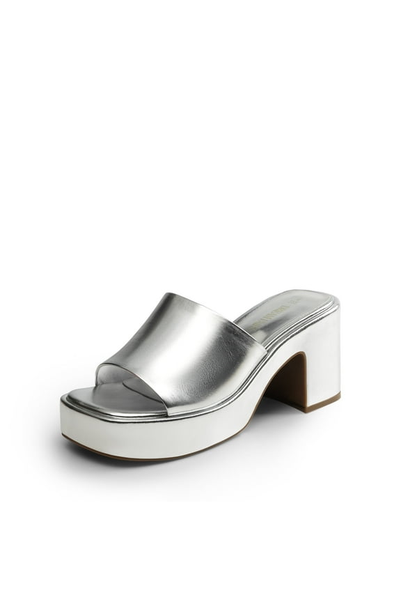 High Chunky Platform Heels for Women Fashion Comfort Slip on Square Open Toe Block Heel Sandals