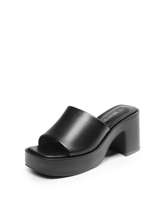High Chunky Platform Heels for Women Fashion Comfort Slip on Square Open Toe Block Heel Sandals