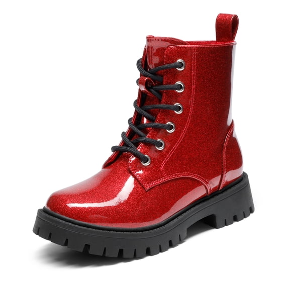 DREAM PAIRS Girls' Combat Ankle Boots, Lace-Up Boots with Side Zipper, Adjustable Fit, Round Toe and Anti-Slip Outsole