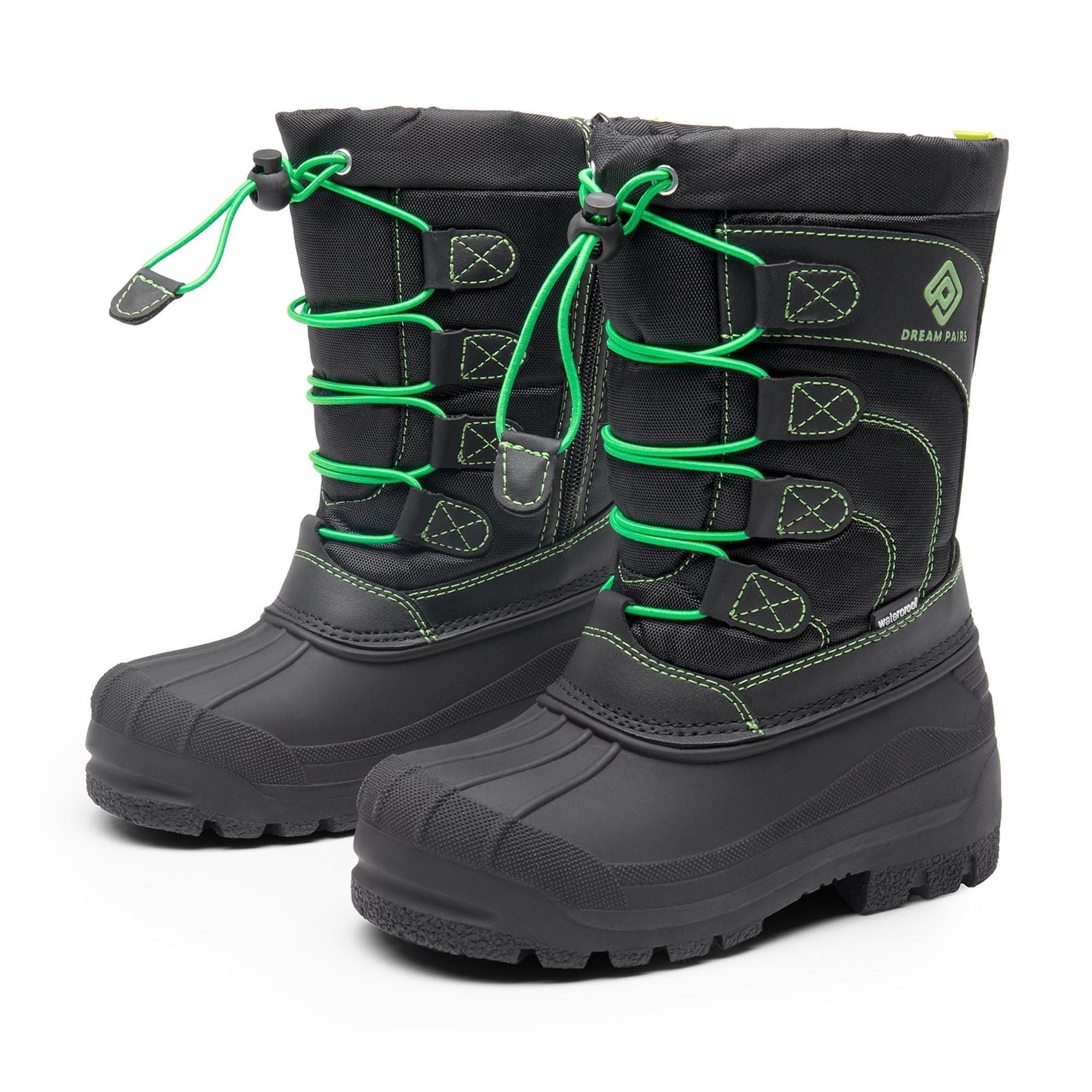 DREAM PAIRS Little Kid Knorth Black N.Green Isulated Fur Winter Waterproof Snow Boots Size 3 M US Li