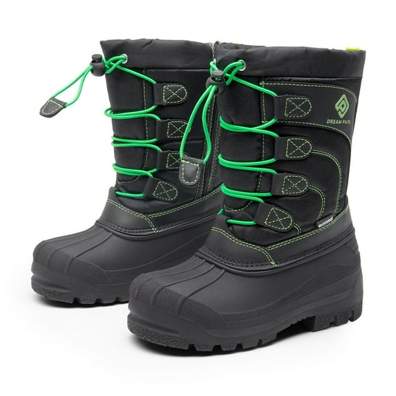 DREAM PAIRS Kids Boys & Girls Knee High Waterproof Insulation Non-Slip Outdoor Winter Snow Boots KNORTH BLACK/NEON/GREEN Size 2 Little Kid