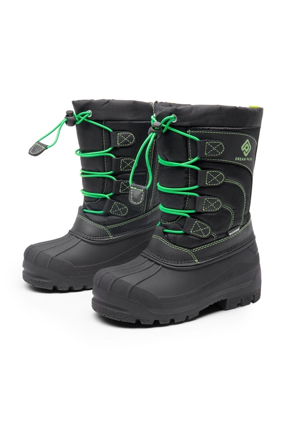 Kids Boys & Girls Knee High Waterproof Insulation Non-Slip Outdoor Winter Snow Boots KNORTH BLACK/NEON/GREEN Size 5 Big Kid