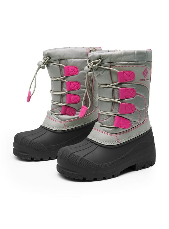 Kids Boys & Girls Knee High Waterproof Insulation Non-Slip Outdoor Winter Snow Boots KNORTH GREY/PINK Size 9 Toddler