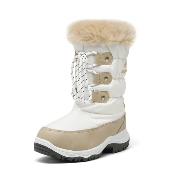DREAM PAIRS Kids Boys Girls Slip Resistant Faux Fur-Lined Knee High Winter Snow Boots NORDIC BEIGE/WHITE Size 6