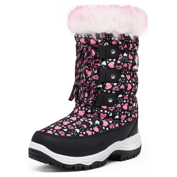 DREAM PAIRS Kids Boys Girls Slip Resistant Faux Fur-Lined Knee High Winter Snow Boots NORDIC BLACK/PINK Size 9