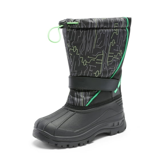 DREAM PAIRS Kids Boys Girls Waterproof Mid Calf Snow Boots Outdoor Insulated Winter Warm Duck Boots Black/Green Size 11