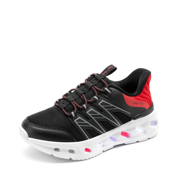 DREAM PAIRS Kids Light-Up Sneakers Slip-On Vegan Leather & Mesh Shoes with LED Lights & Shock-Absorbing Design