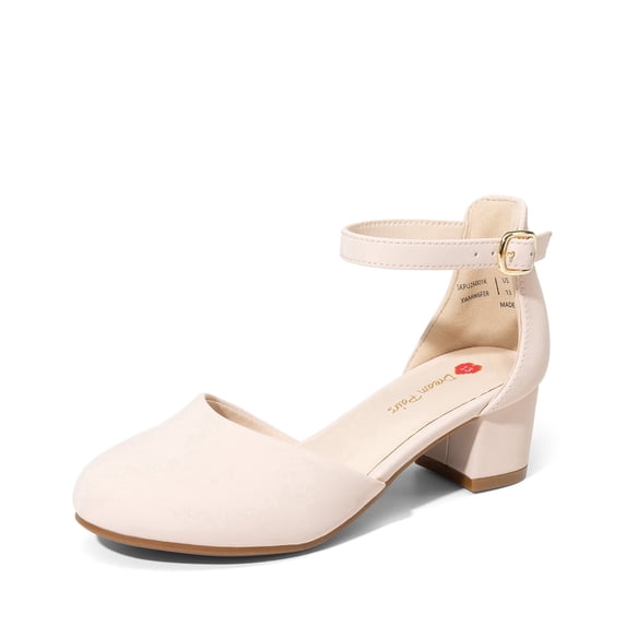 DREAM PAIRS Kids' Mary Jane Pumps Girls' Low Block Heel Dress Shoes with Hook-and-Loop Strap Comfortable Non-Slip Party Shoes