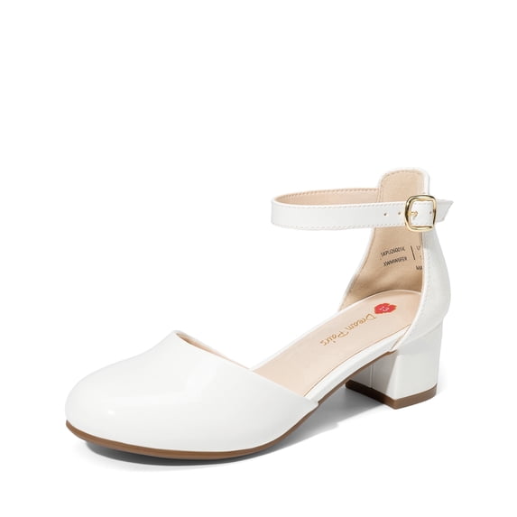 DREAM PAIRS Kids' Mary Jane Pumps Girls' Low Block Heel Dress Shoes with Hook-and-Loop Strap Comfortable Non-Slip Party Shoes