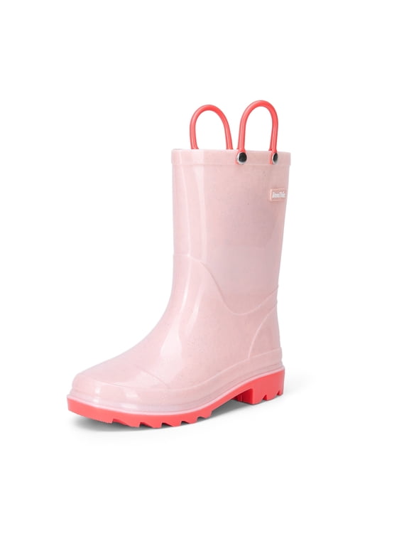 Kids Rain Boots Glitter Boys Girls with Easy-on Handles Sparkly Waterproof Boots Outdoor Playing Rain Boots Unisex-Child