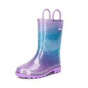 DREAM PAIRS Rain Boots Glitter Boys Girls with Easy-on Handles Sparkly Waterproof Boots Outdoor Playing Rain Boots Unisex-Child