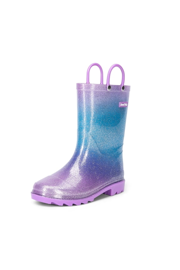 Rain Boots Glitter Boys Girls with Easy-on Handles Sparkly Waterproof Boots Outdoor Playing Rain Boots Unisex-Child