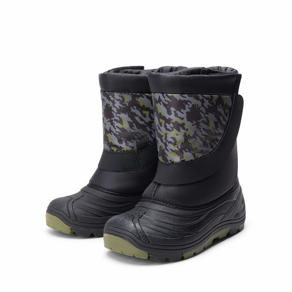 DREAM PAIRS Kids Snow Boots Boys & Girls Winter Waterproof Mid-Calf Outdoor Warm Shoes Black/Army Camo Size 3
