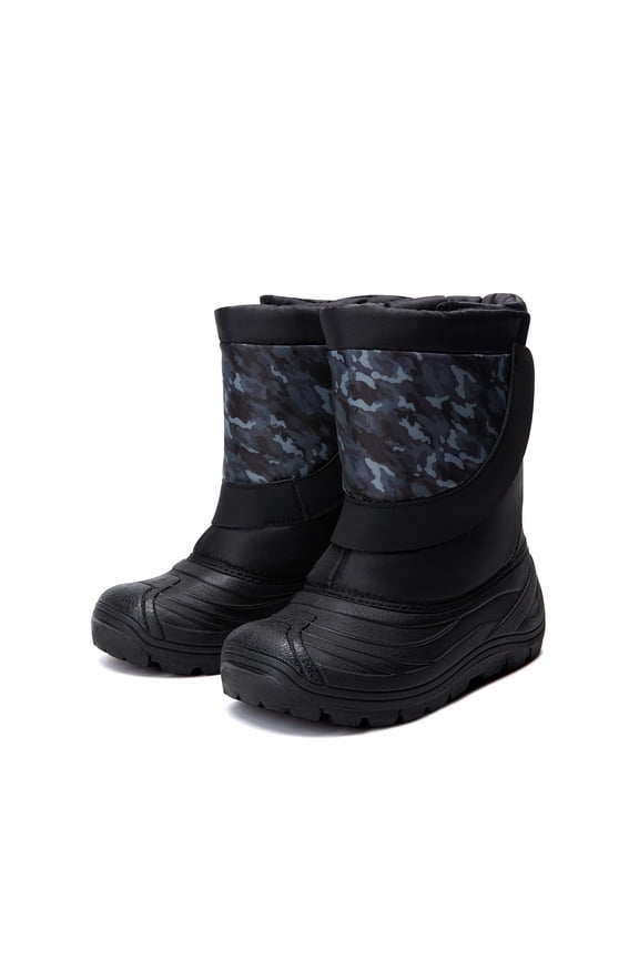 Kids Snow Boots Boys & Girls Winter Waterproof Mid-Calf Outdoor Warm Shoes Black/Black Camo Size 7