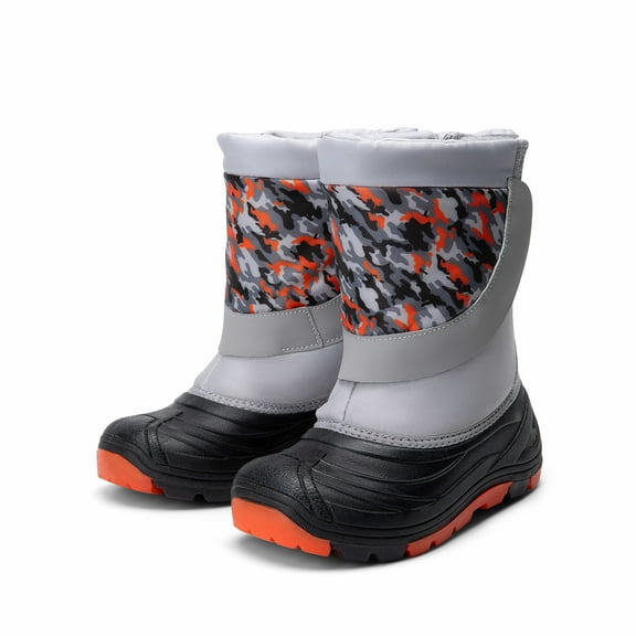DREAM PAIRS Kids Snow Boots Boys & Girls Winter Waterproof Mid-Calf Outdoor Warm Shoes Black/Grey/Orange Camo Size 3