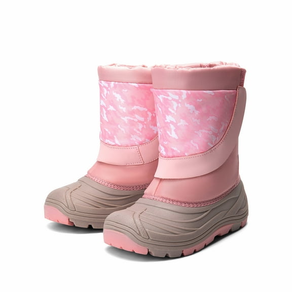 DREAM PAIRS Kids Snow Boots Boys & Girls Winter Waterproof Mid-Calf Outdoor Warm Shoes Grey/Pink/Pink Camo Size 7