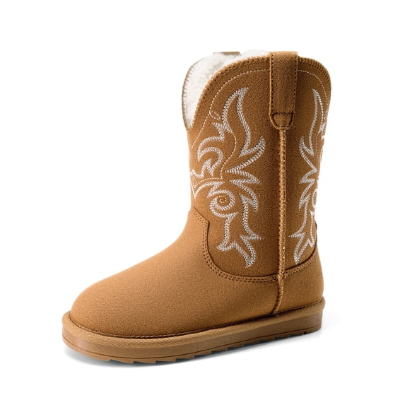 DREAM PAIRS Kids' Winter Cowboy Boots, Boys' Girls' Western Mid-Calf Boots with Warm Faux Fur Lining and Non-Slip Outsole