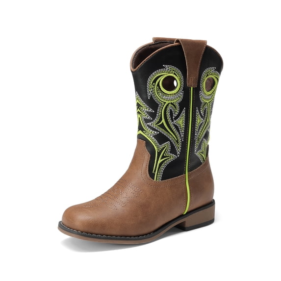 DREAM PAIRS Kids' Western Cowboy Boots Classic Embroidered Cowgirl Boots for Toddlers/Little Kids Durable Non-Slip Western Boots with Convenient Pull Tabs