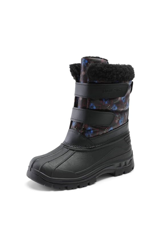 Kids Winter Snow Boots Boys & Girls Outdoor Waterproof Mid-Calf Boot Black/Blue/Grey Size 4