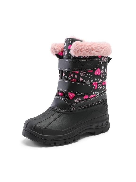 Kids Winter Snow Boots Boys & Girls Outdoor Waterproof Mid-Calf Boot Black/Pink Size 5