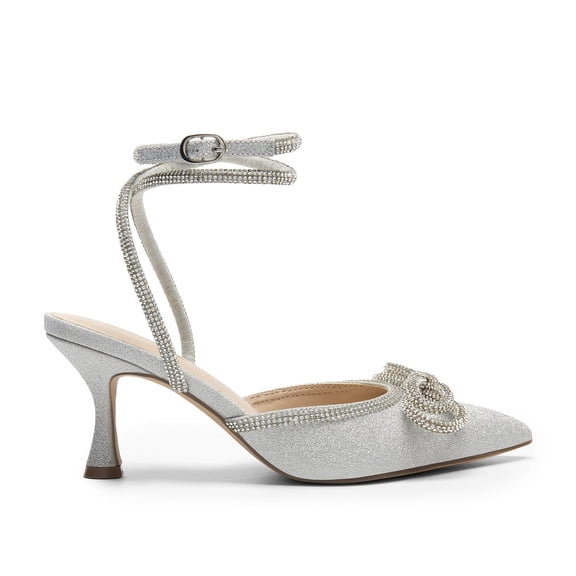 DREAM PAIRS Kitten Heels Rhinestone Bow Ankle Strap Stiletto Pointed Closed Toe Heels for Women Pumps Wedding Bridal Party Dress Shoes