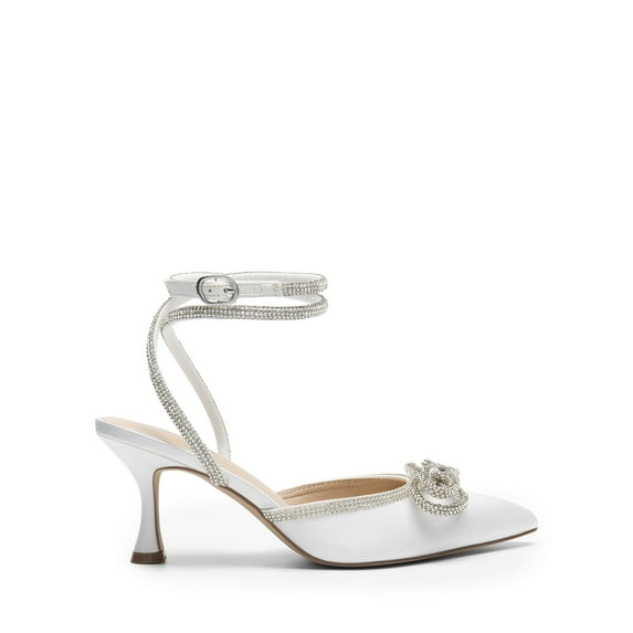 DREAM PAIRS Kitten Heels Rhinestone Bow Ankle Strap Stiletto Pointed Closed Toe Heels for Women Pumps Wedding Bridal Party Dress Shoes