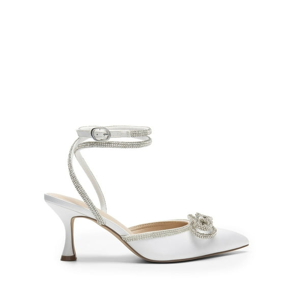 DREAM PAIRS Kitten Heels Rhinestone Bow Ankle Strap Stiletto Pointed Closed Toe Heels for Women Pumps Wedding Bridal Party Dress Shoes