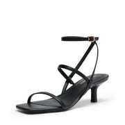 DREAM PAIRS Kitten Heels for Women, Strappy Square Open Toe Ankle Buckle Heeled Sandals Wedding Party Dress Shoes