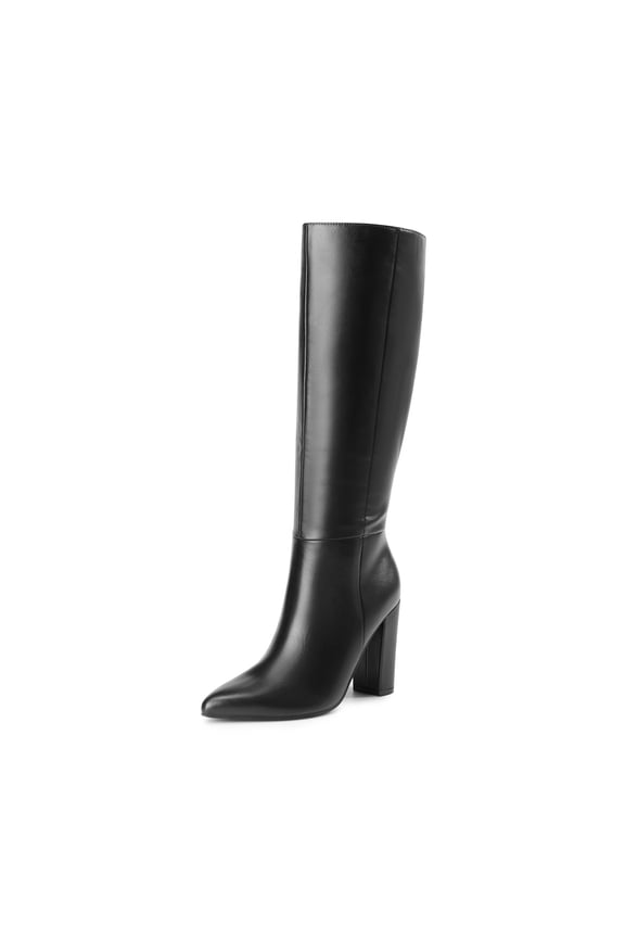 Knee High Boots Women Chunky Heel Pointed Toe Tall Boots for Women Side Zipper Long Boots