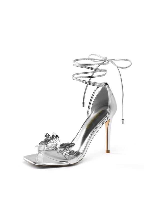 Lace Up High Heels Stilletos Heels for Women Strappy Gladiator Open Square Toe Heels Fashion Dressy Heels Wedding Bridal Pumps Sandals Shoes