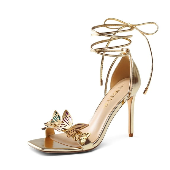 DREAM PAIRS Lace Up High Heels Stilletos Heels for Women Strappy Gladiator Open Square Toe Heels Fashion Dressy Heels Wedding Bridal Pumps Sandals Shoes