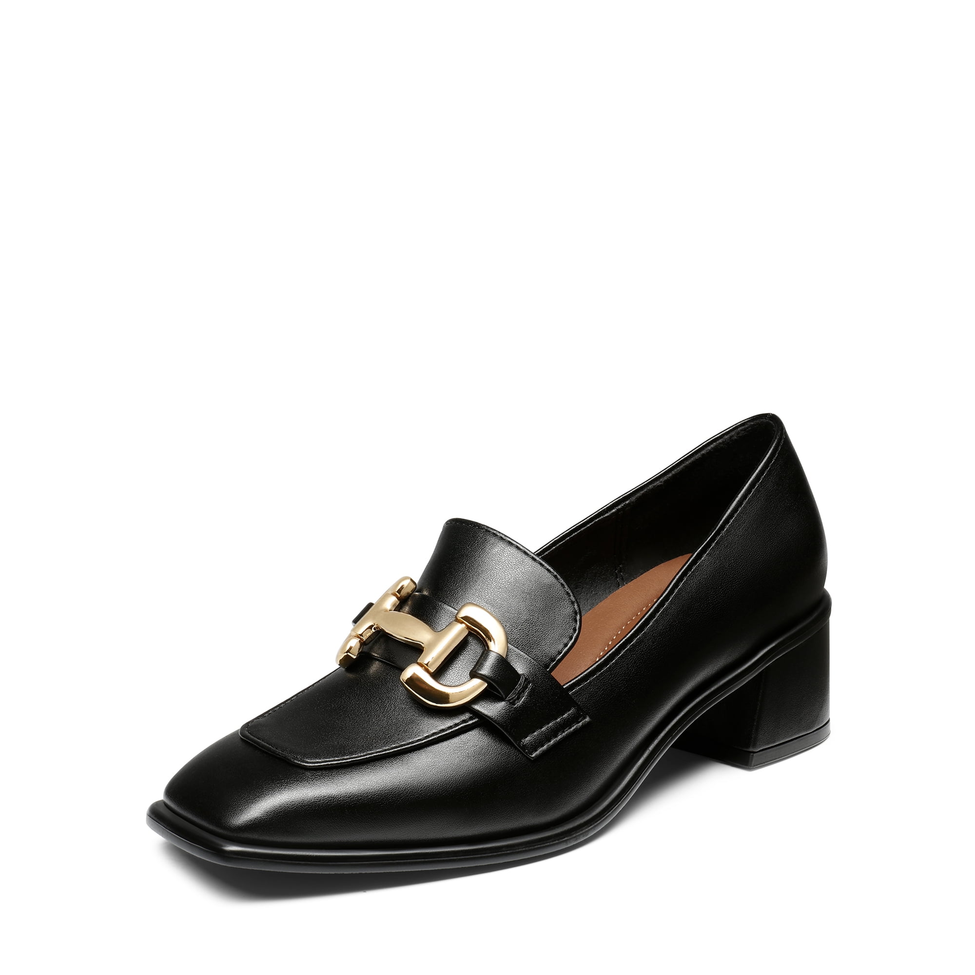 DREAM PAIRS Loafers with Heels for Women Leather Chunky