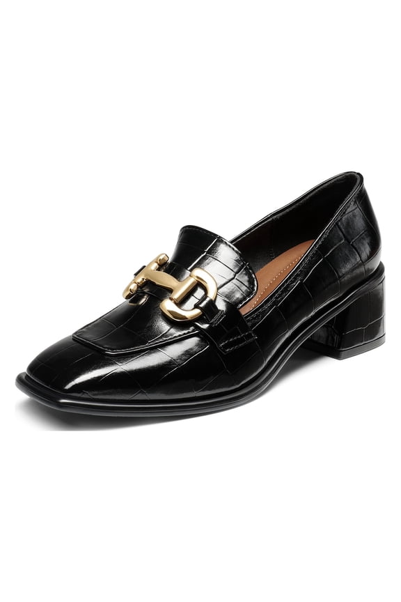 Loafers with Heels for Women Leather Chunky Loafer Shoes Penny Casual