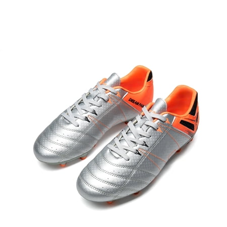 DREAM PAIRS Men Soccer Shoes Football Sneakers Soccer Outdoor Soccer Cleats SILVER/ORANGE/BLACK Size 10.5