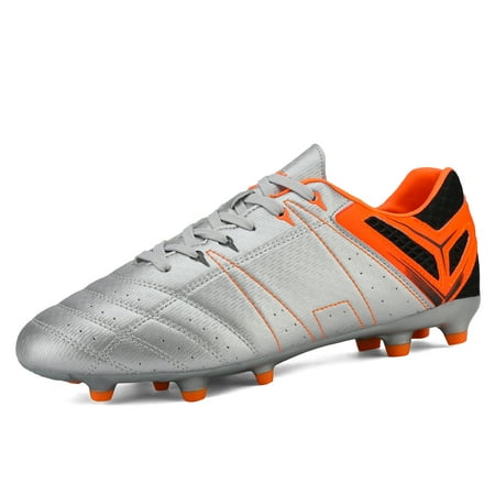 DREAM PAIRS Men Soccer Shoes Football Sneakers Soccer Outdoor Soccer Cleats SILVER/ORANGE/BLACK Size 8