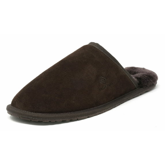DREAM PAIRS Mens Fashion Comfort Slip On House Shoes sheepskin fur lining Scuff Slippers AVALON BROWN Size 9.5