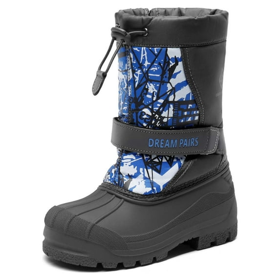 DREAM PAIRS Mid Calf Waterproof Winter Snow Boots Kamick for Big Kid Boys & Girls. color Navy, size 10.