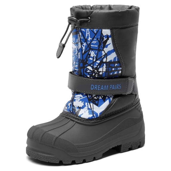 DREAM PAIRS Mid Calf Waterproof Winter Snow Boots Kamick for Big Kid Boys & Girls. color Navy, size 1.