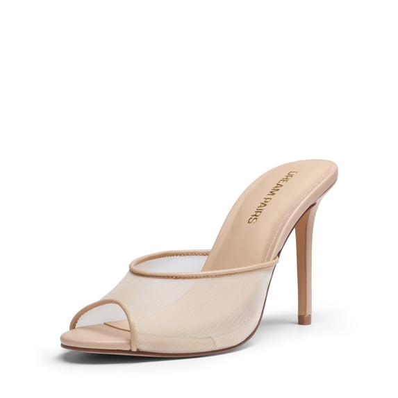 DREAM PAIRS Mule Heels for Women High Heels Stiletto Open Round Peep Toe Mules Sandals Slip on Dress Shoes Sexy Heeled for Party Dressy Prom Wedding
