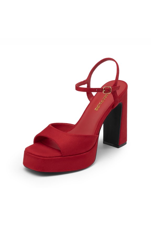 Platform Heels for Women, Square Toe Chunky High Heels Ankle Strap Sandals for Wedding Party Formal Event