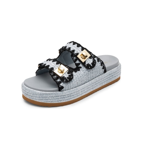 DREAM PAIRS Platform Sandals Women Raffia Espadrilles Summer Comfortable Wedge Sandals Beach Vacation Adjustable Buckle Cute Slide Sandals