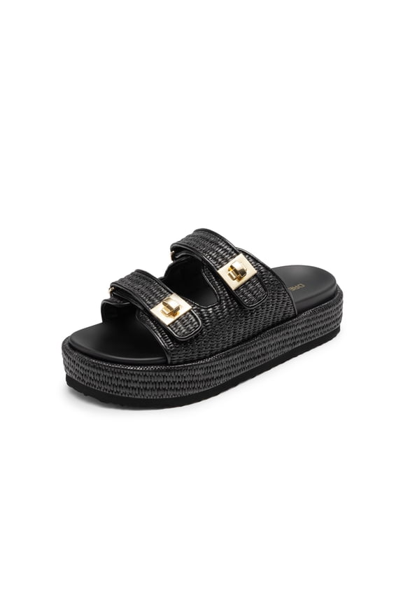 Platform Sandals Women Raffia Espadrilles Summer Comfortable Wedge Sandals Beach Vacation Adjustable Buckle Cute Slide Sandals
