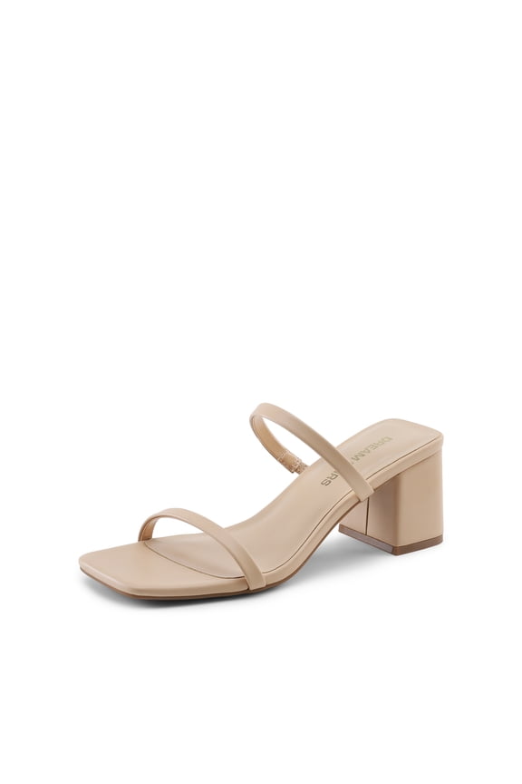 Sandal Heels for Women Low Square Open Toe Block Chunky Heels Slip On Slides Mules for Party Homecoming Daily